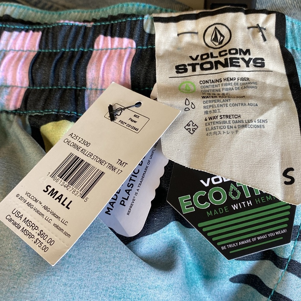 Volcom Stoneys Chlorine Killer Trunks in Temple Teal SZ S or L NEW - Picture 11 of 11